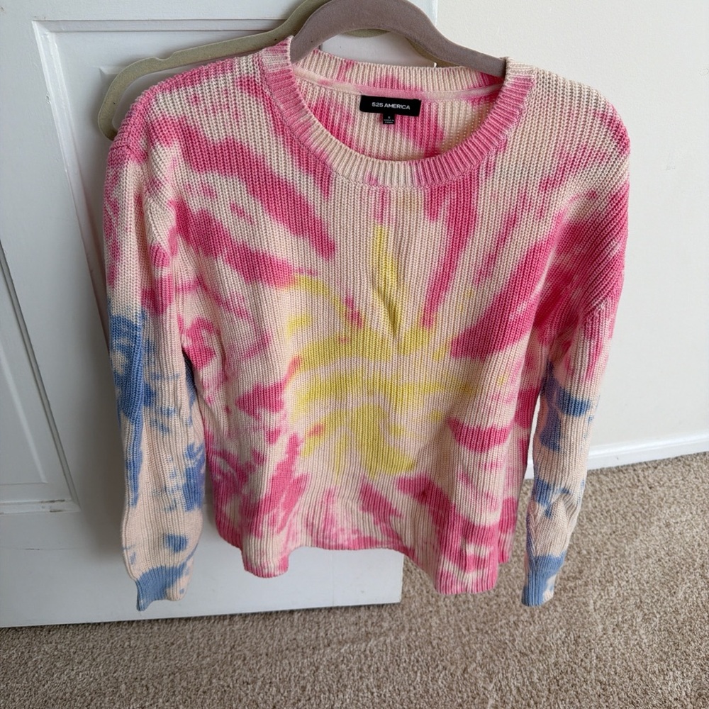 525 America Tie-Dye Crew Neck Sweater - Pink, Yellow, Blue